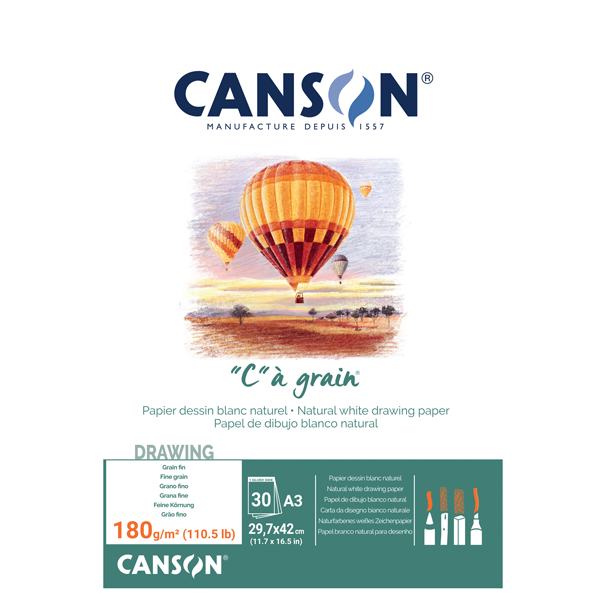  Blocco collato lato corto "C" à grain - A3 - 180 gr - 30 fogli - Canson 