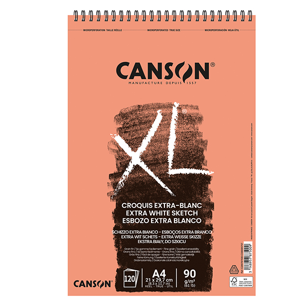  Album spiralato lato corto XL - A4 - 90 gr - 120 fogli - extra white - Canson 