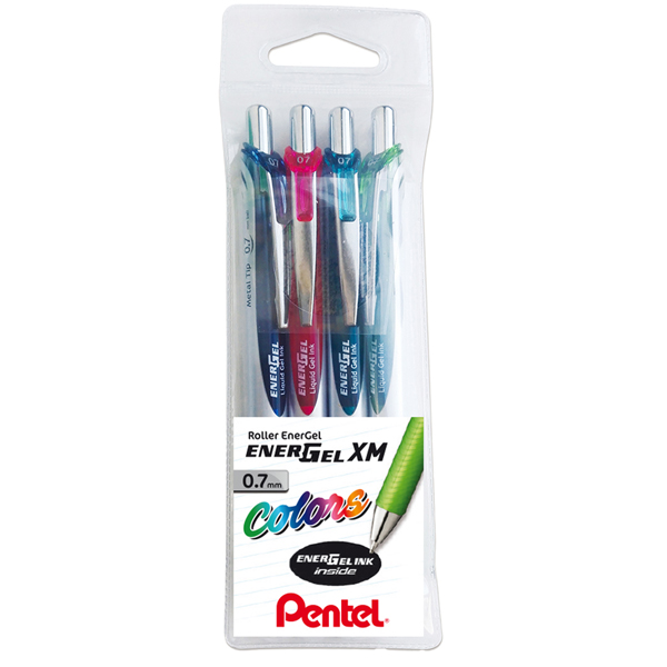  Roller scatto Energel XM - punta 0,7 mm - colori assortiti - Pentel - astuccio 4 pezzi 