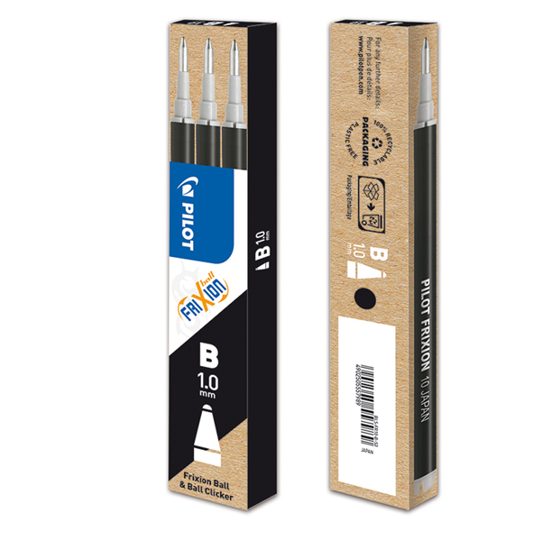  Refill sfera frixionball clicker - punta 1,0mm - nero - Pilot - conf. 3 pezzi 
