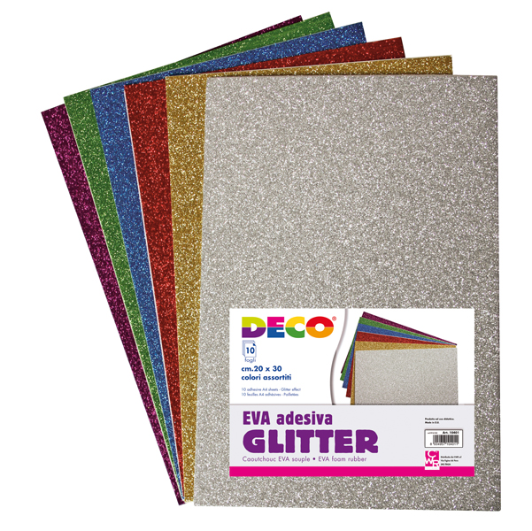 Gomma crepp glitter adesiva - 20 x 30 cm - colori assortiti - DECO - busta 10 fogli 
