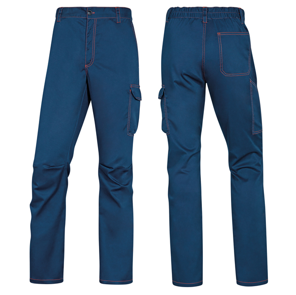  Pantalone da lavoro Panostrpa - sargia/poliestere/cotone/elastan - taglia L - blu/arancio - Deltaplus 