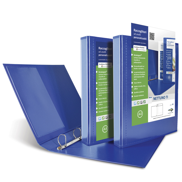  Raccoglitore personalizzabile Nettuno Ti - 22 x 30 cm - 4 anelli a D 30 mm - dorso 3,5 cm - blu - Sei Rota 