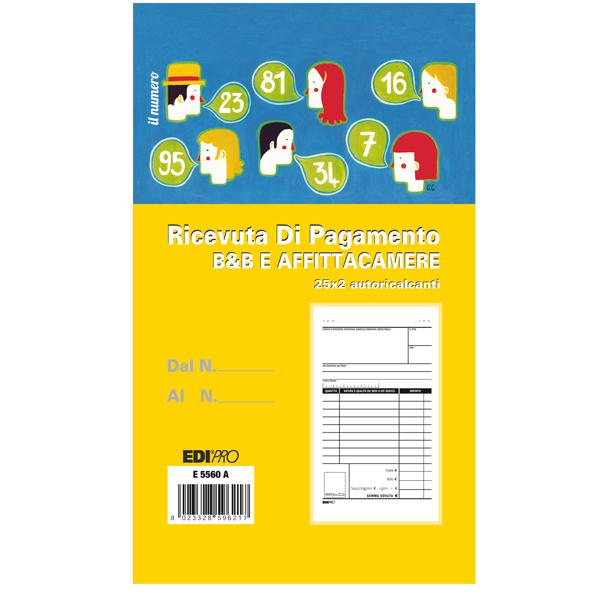  Blocco Ricevuta B&amp;B - affitta camere - 25x2 autoric. - 17x9,9cm - Edipro 