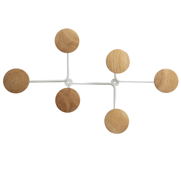  Appendiabiti da muro - 6 posti - 12 x 28 x 7 cm - metallo/legno - bianco - Alba 