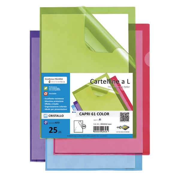  Cartellina a L Capri 61 color - A4 - PVC - liscio pesante - azzurro - Sei Rota - conf. 25 pezzi 