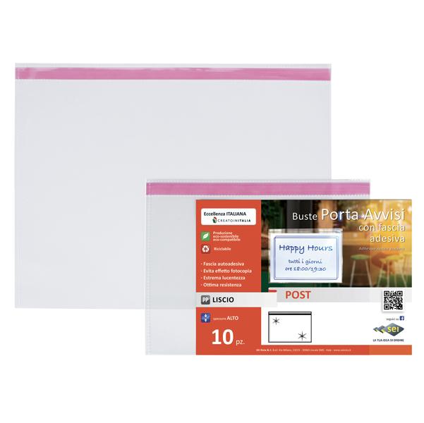 Buste porta avvisi orizzontali - A3 - 42 x 30 cm - trasparente - Sei Rota - conf. 10 pezzi 