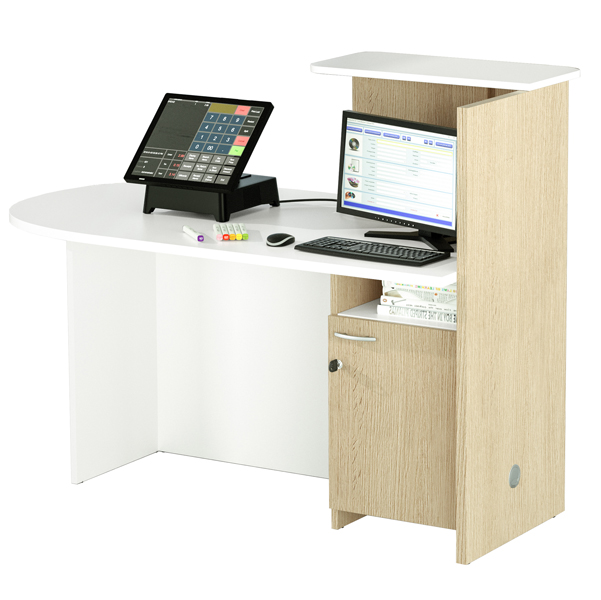  Reception concept - sinistra - 143 x 83 x 117 cm - bianco/rovere 