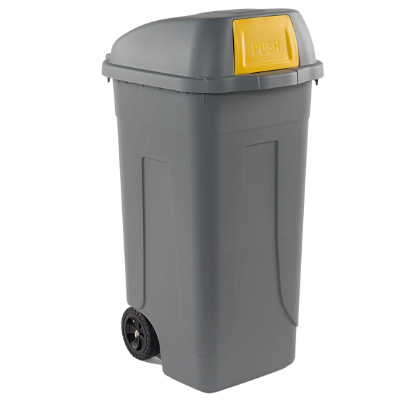  Bidone mobile Push - con coperchio - 49x54x95 cm - 100 L - grigio/giallo - Mobil Plastic 