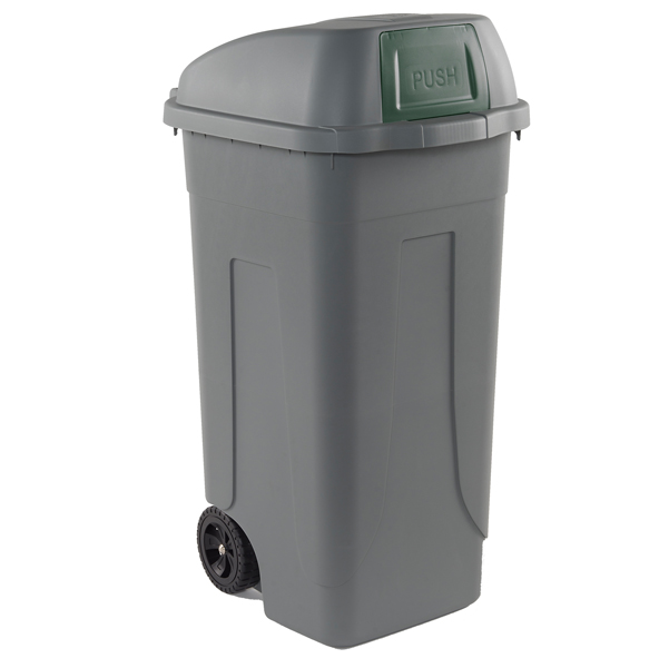  Bidone mobile Push - con coperchio - 49x54x95 cm - 100 L - grigio/verde - Mobil Plastic 