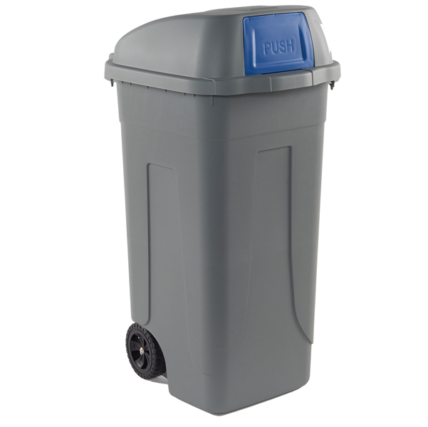  Bidone mobile Push - con coperchio - 49x54x95 cm - 100 L - grigio/blu - Mobil Plastic 