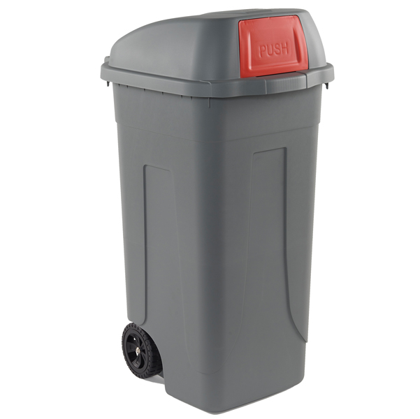  Bidone mobile Push - con coperchio - 49x54x95 cm - 100 L - grigio/rosso - Mobil Plastic 