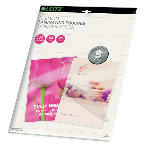  Pouches iLAM UDT - plastificazione a caldo - A3 - 303 x 426 mm - 2 x 125 micron - Leitz - scatola 25 pezzi 