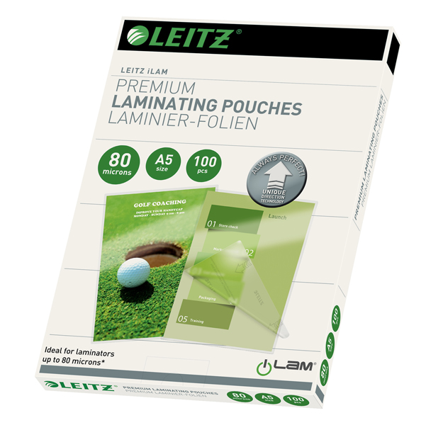  Pouches iLAM UDT - plastificazione a caldo - A5 - 154 x 216 mm - 2 x 80 micron - Leitz - scatola 100 pezzi 