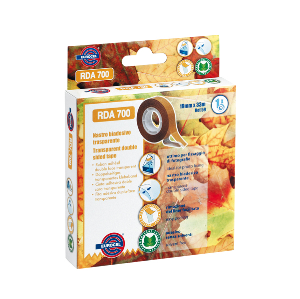  Nastro biadesivo 700RDA - 19 mm x 33 m - acrilico - trasparente - Eurocel 