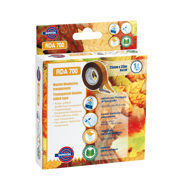  Nastro biadesivo 700RDA - 25 mm x 33 m - acrilico - trasparente - Eurocel 
