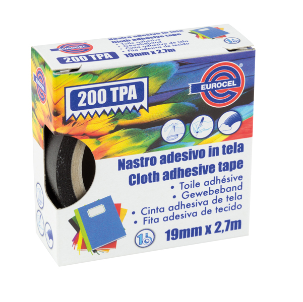  Nastro adesivo telato TPA 200 - 19 mm x 2,7 m - tela plastificata - nero - Eurocel 