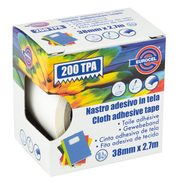  Nastro adesivo telato TPA 200 - 38 mm x 2,7 m - tela plastificata - bianco - Eurocel 