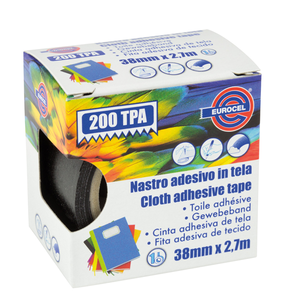  Nastro adesivo telato TPA 200 - 38 mm x 2,7 m - tela plastificata - nero - Eurocel 