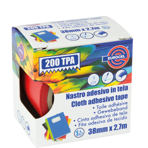  Nastro adesivo telato TPA 200 - 38 mm x 2,7 m - tela plastificata - rosso - Eurocel 