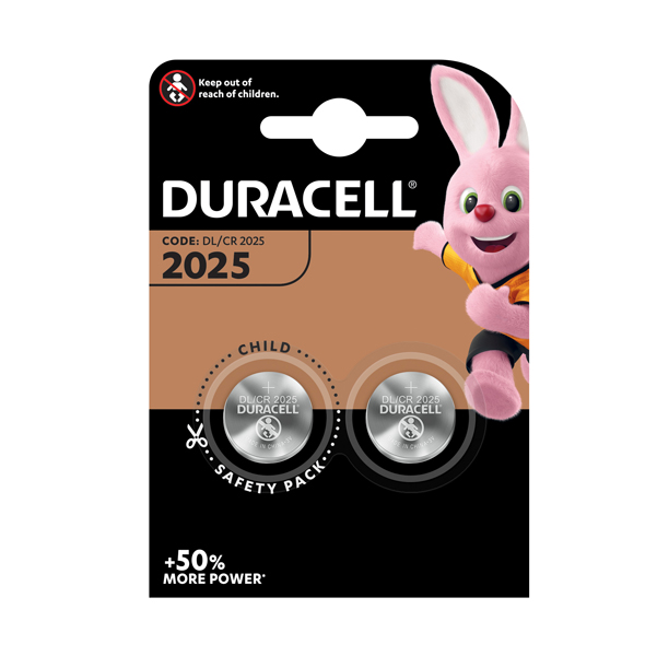 Micropila CR2025 - 3V - a pastiglia - litio - Duracell - blister 2 pezzi 