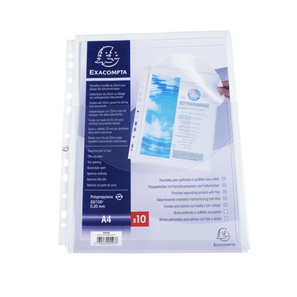  Busta forata 5503E - c/soffietto e patella - liscia - A4 - PPL - Exacompta - conf. 10 pezzi 