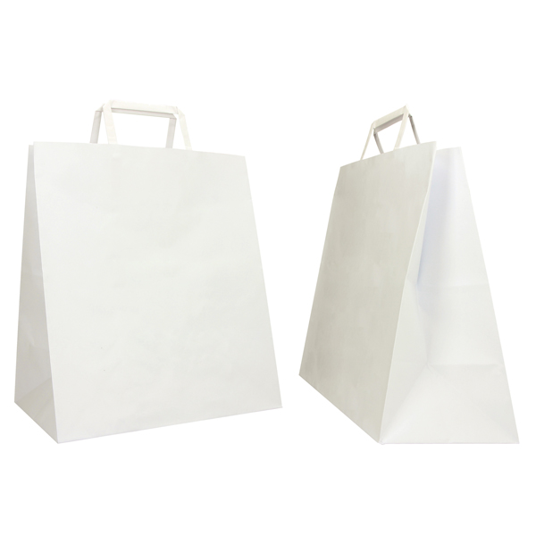  Shopper Flat Large - maniglie piattina - 28 x 17 x 32 cm - carta kraft - bianco - Mainetti Bags - conf. 250 pezzi 
