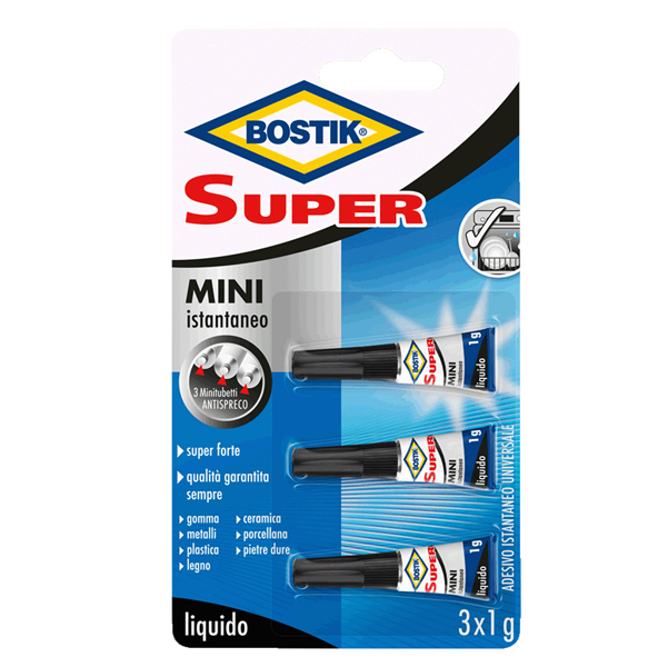  Colla istantanea universale - Super Mini blister - 3 x 1 gr - trasparente - Bostik 