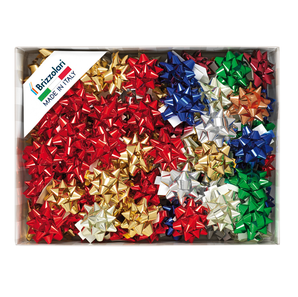  Stelle di nastro metal 6870 - 10 mm - diam. 5 cm - colori assortiti - Brizzolari - conf. 100 pezzi 