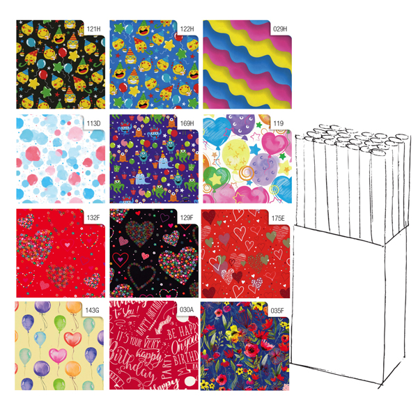  Carta regalo - raso - Fantasia - 200 x 70 cm - Rex Sadoch - expo da 50 rotoli 