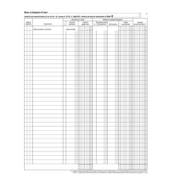  Registro beni ammortizzabili - 45 pagine numerate - 31 x 24,5 cm - DU136800000 - Data Ufficio 