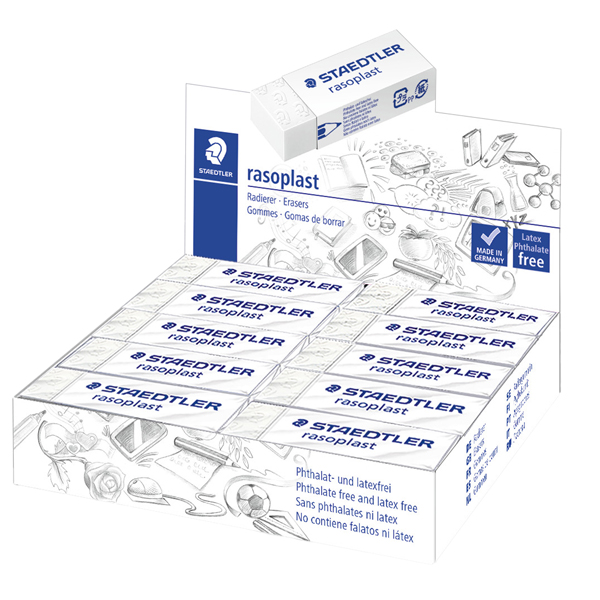  Gomma Rasoplast - 63 x 13 x 23 mm - bianco per matita - Staedtler - box 20 pezzi 
