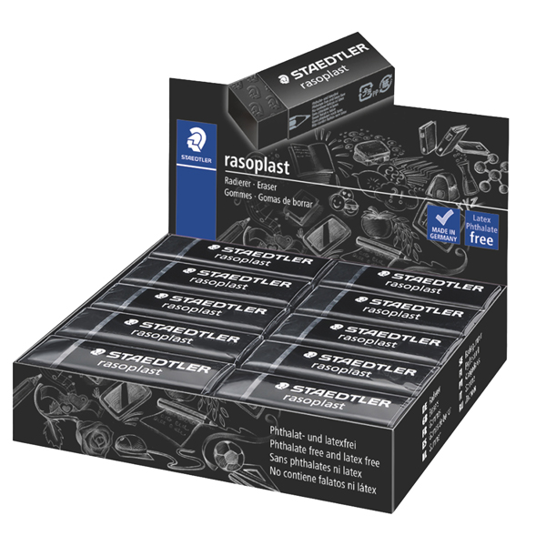  Gomma Rasoplast - 63 x 13 x 23 mm - nero per matita - Staedtler - box 20 pezzi 