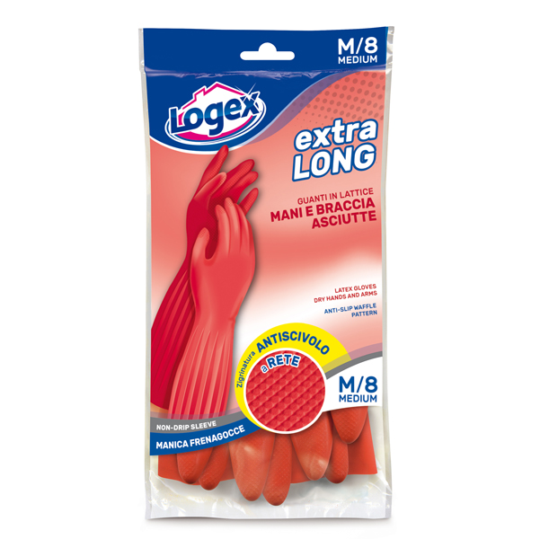  Guanti in lattice Extralong - taglia M - rosso - Logex Professional 