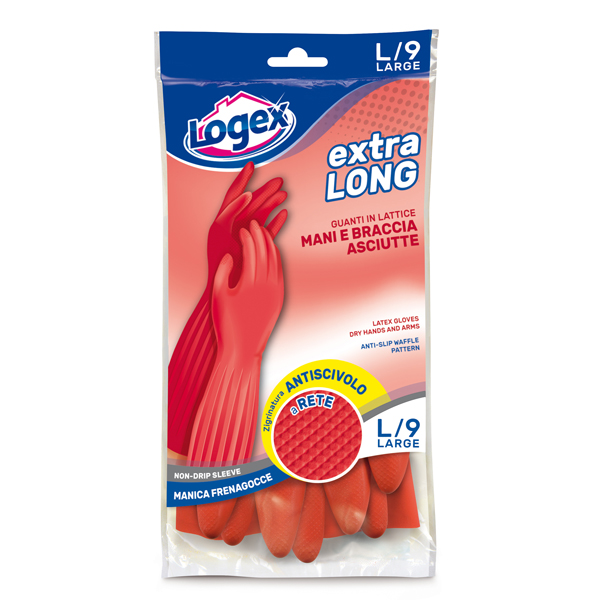  Guanti in lattice Extralong - taglia L - rosso - Logex Professional 