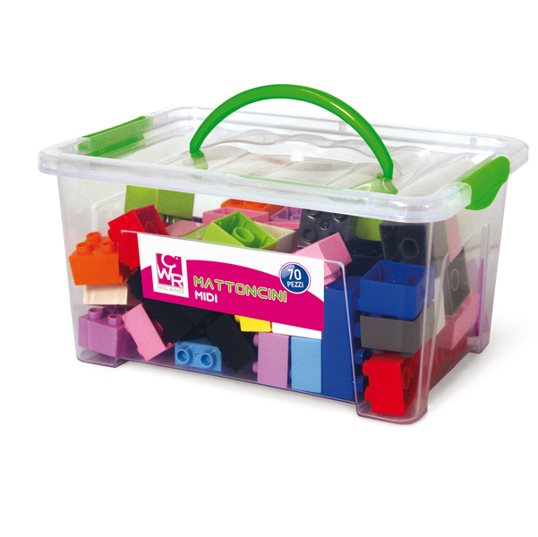  Mattoncini Midi da costruzione - in ABS - colori assortiti - CWR - bauletto da 70 pezzi 