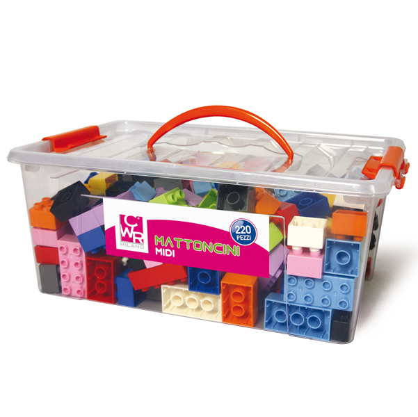  Mattoncini Midi da costruzione - in ABS - colori assortiti - CWR - bauletto da 220 pezzi 