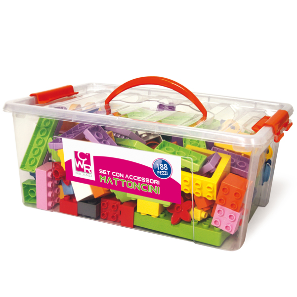  Mattoncini e accessori Midi da costruzione - in ABS - colori assortiti - CWR - bauletto da 188 pezzi 