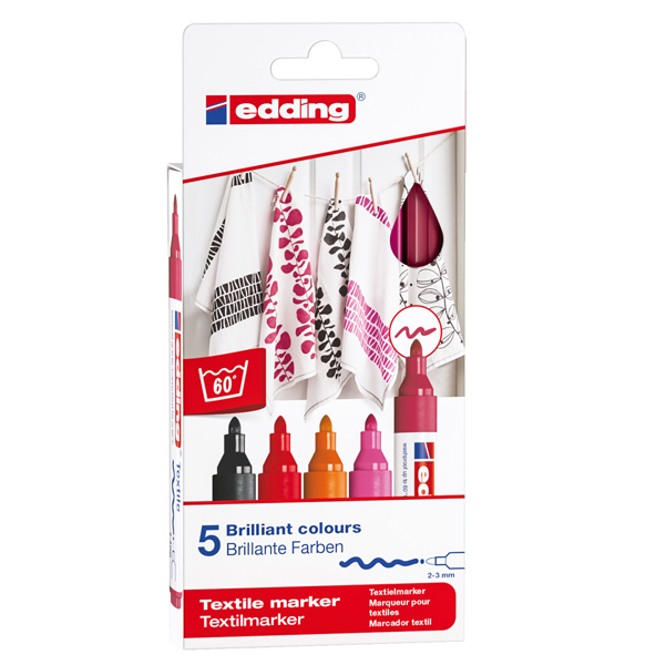  Marcatore per tessuto 4500 - punta tonda - da 2 a 3mm - colori assortiti caldi - Edding - astuccio 5 pezzi 