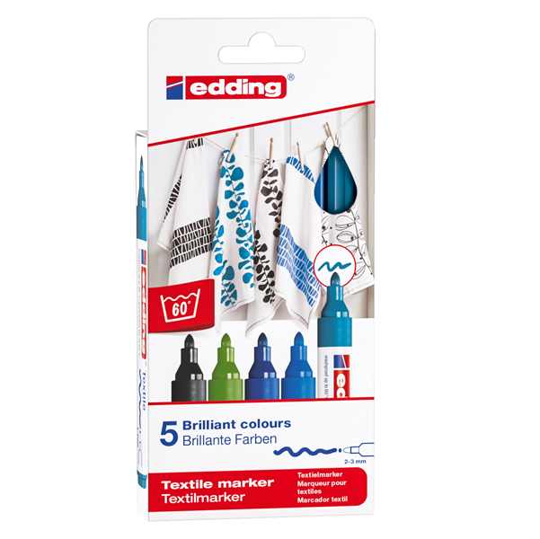  Marcatore per tessuto 4500 - punta tonda - da 2 a 3mm - colori assortiti freddi - Edding - astuccio 5 pezzi 
