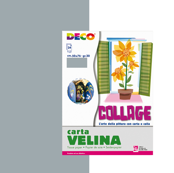  Carta velina - 50 x 76 cm - 20 gr - argento - Deco - busta 24 fogli 