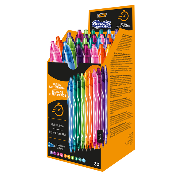  Penna gel scatto Geolocity Quick Dry - punta 0,7 mm - 10 colori assortiti - Bic - box 30 pezzi 