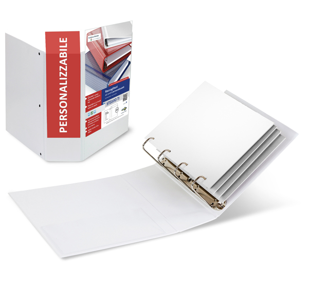  Raccoglitore personalizzabile Stelvio TI - 22 x 30 cm - 4 anelli a Q 100 mm - dorso 13 cm - bianco - Sei Rota 
