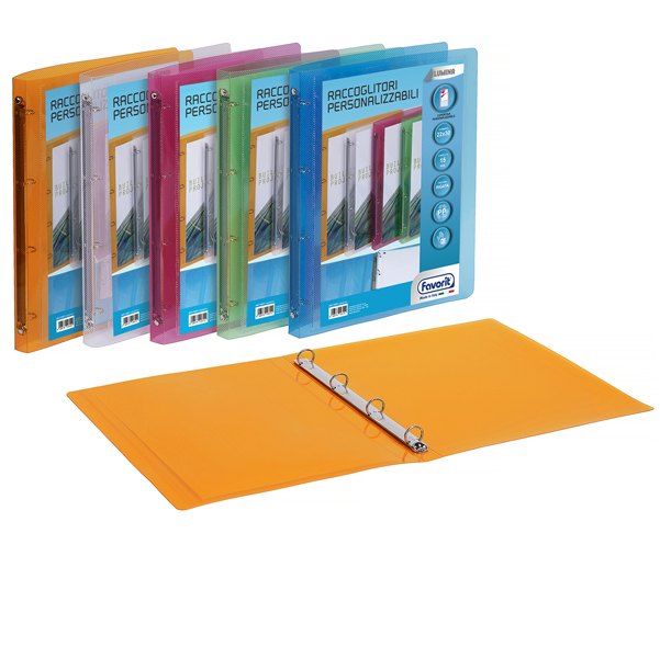  Raccoglitore personalizzabile Lumina - 22 x 30 - 4 anelli tondi 15 mm - PP - colori assortiti - Favorit 