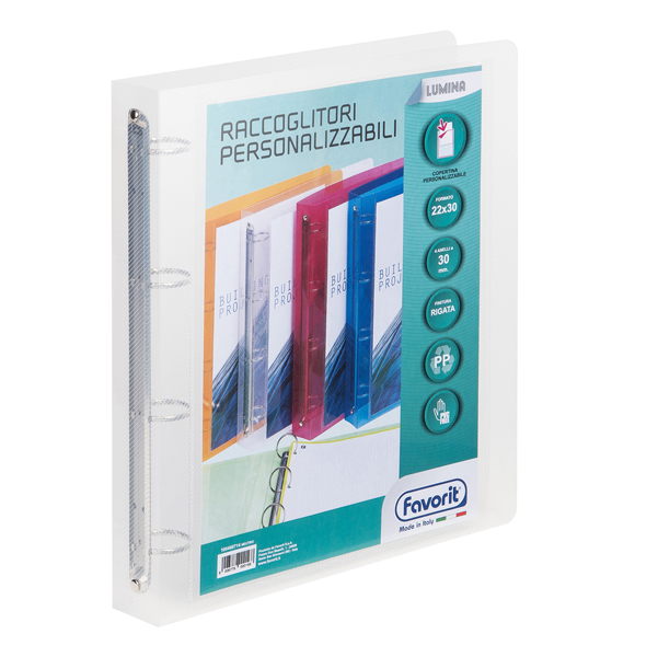  Raccoglitore personalizzabile Lumina - 22 x 30 cm - 4 anelli tondi 30 mm - PP - trasparente - Favorit 