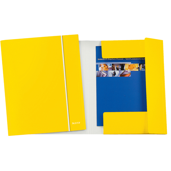  Cartella 3 lembi con elastico WOW - 25 x 35 cm - dorso variabile - cartoncino plastificato - giallo - Leitz 