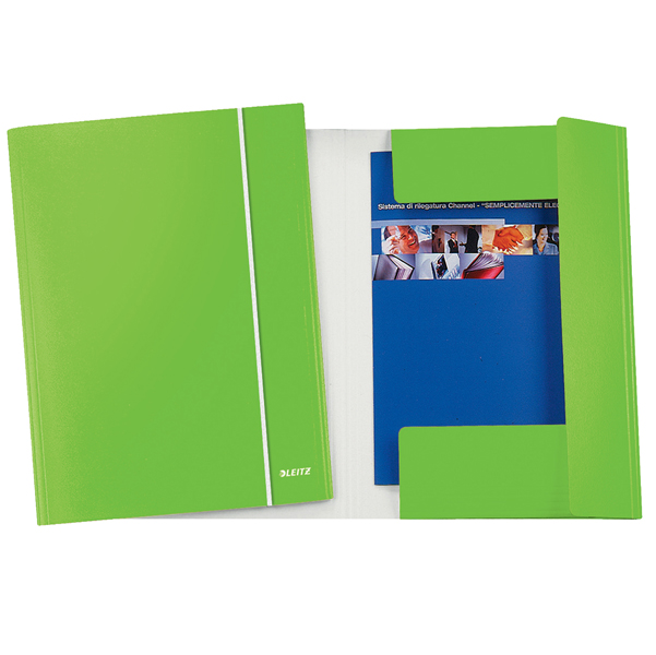  Cartella 3 lembi con elastico WOW - 25 x 35 cm - dorso variabile - cartoncino plastificato - verde lime - Leitz 