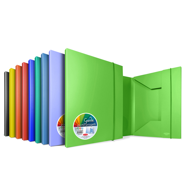  Cartella 3 lembi con elastico Garda - 25,7 x 34,5 cm - dorso 4 cm - PP - colori assortiti - Plastibor 
