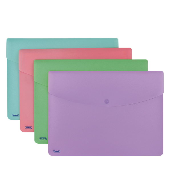  Busta con bottone Pastel - A4 - PP - colori assortiti - Favorit - conf. 5 pezzi 