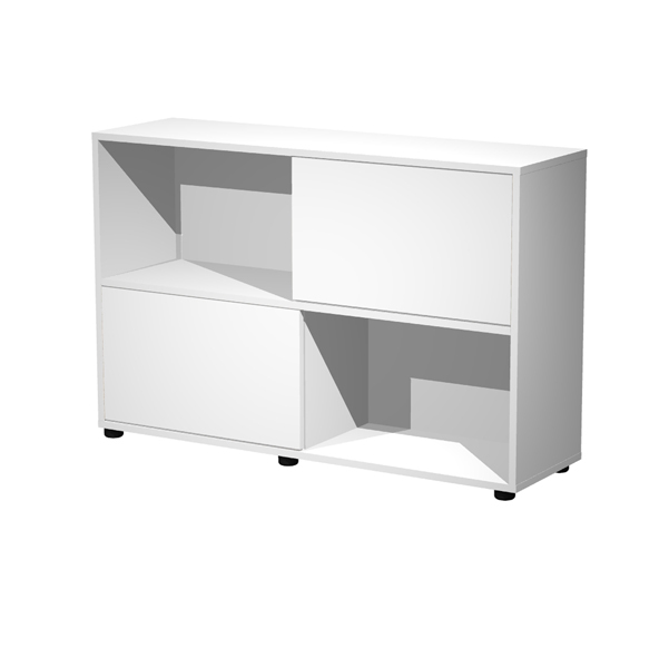  Libreria bassa Tetris a 2 ripiani ante scorrevoli - 120x35x79 cm - bianco/bianco 